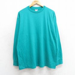 XL★古着 長袖 ビンテージ Tシャツ メンズ 90年代 90s 無地 クルーネック USA製 青緑 【spe】 25apr14 中古