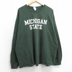 XL★古着 長袖 Tシャツ メンズ ミシガン 大きいサイズ コットン クルーネック 緑 グリーン 25apr14 中古