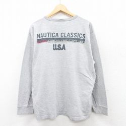 XL★古着 ノーティカ NAUTICA 長袖 ブランド Tシャツ メンズ ビッグロゴ 大きいサイズ クルーネック グレー 霜降り 25apr17 中古