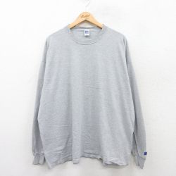 XL★古着 ラッセル 長袖 ビンテージ Tシャツ メンズ 80年代 80s 無地 大きいサイズ クルーネック USA製 グレー 霜降り 【spe】 25apr17 中古