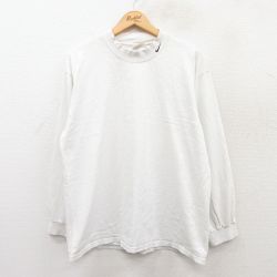 XL★古着 ナイキ NIKE 長袖 ビンテージ Tシャツ メンズ 90年代 90s ワンポイントロゴ コットン モックネック ハイネック USA製 白 ホワイト 【spe】 25apr17 中古