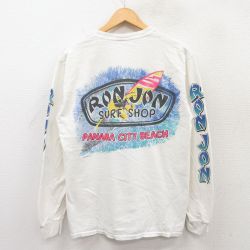 L★古着 ロンジョン 長袖 ビンテージ Tシャツ メンズ 00年代 00s サーフショップ パナマシティビーチ クルーネック 白 ホワイト 25apr17 中古