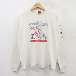 XL★古着 スクリーンスターズ 長袖 ビンテージ Tシャツ メンズ 90年代 90s STOCKADE クルーネック USA製 白 ホワイト 25apr18 中古