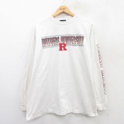 XL★古着 ジャンスポーツ 長袖 ビンテージ Tシャツ メンズ 00年代 00s ラトガース 大学 大きいサイズ コットン クルーネック 白 ホワイト 25apr18 中古