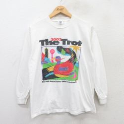 【50%OFF】L★古着 長袖 ビンテージ Tシャツ メンズ 00年代 00s The Trot 企業広告 コットン クルーネック 白 ホワイト 25apr18 中古