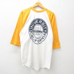 L★古着 7分袖 ビンテージ Tシャツ メンズ 90年代 90s Cal ラグラン クルーネック USA製 黄他 イエロー 25apr19 中古 7分丈 七分丈 七分袖
