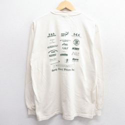 L★古着 ヘインズ Hanes 長袖 ビンテージ Tシャツ メンズ 90年代 90s 馬車 企業広告 コットン クルーネック 生成り 25apr23 中古