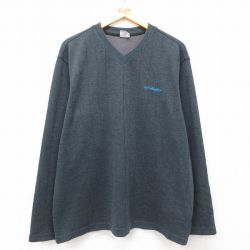 【50%OFF】XL★古着 コロンビア COLUMBIA 長袖 Tシャツ メンズ ワンポイントロゴ 大きいサイズ Vネック 濃グレー 25apr23 中古