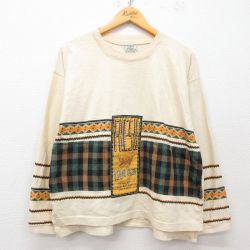 XL★古着 長袖 ビンテージ Tシャツ メンズ 80年代 80s FRESH 大きいサイズ コットン クルーネック 生成り 25apr23 中古