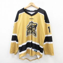 XL★古着 長袖 ビンテージ Tシャツ アイスホッケー ジャージ メンズ 90年代 90s サウスイースタングリズリーズ 17 大きいサイズ ロング丈 Vネック USA製 黄系他 イエロー ユニフォーム ゲームシャツ 【spe】 25apr23 中古