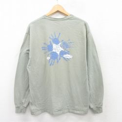 XL★古着 ヘインズ Hanes 長袖 ビンテージ Tシャツ メンズ 00年代 00s 手 コットン クルーネック 薄緑系 グリーン 25apr23 中古