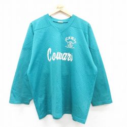 【50%OFF】XL★古着 長袖 ビンテージ フットボール Tシャツ メンズ 80年代 80s Cougars BRENNAN 2 メッシュ地 大きいサイズ Vネック カナダ製 青緑 25apr23 中古