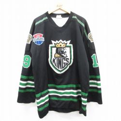 XL★古着 長袖 Tシャツ アイスホッケー ジャージ メンズ KINGS 19 大きいサイズ ロング丈 Vネック 黒他 ブラック ユニフォーム ゲームシャツ 25apr23 中古