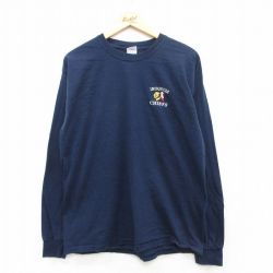 L★古着 長袖 ビンテージ Tシャツ メンズ 00年代 00s インディアン IROQUOIS CHIEFS コットン クルーネック 紺 ネイビー 25apr23 中古