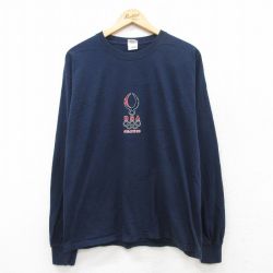L★古着 長袖 ビンテージ Tシャツ メンズ 00年代 00s 北京 オリンピック USAロゴ コットン クルーネック 紺 ネイビー 25apr23 中古