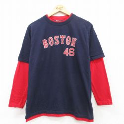 【50%OFF】L★古着 長袖 ビンテージ Tシャツ メンズ 00年代 00s MLB ボストンレッドソックス ジャコビーエルズベリー 46 コットン クルーネック 紺他 ネイビー メジャーリーグ ベースボール 野球 25apr23 中古