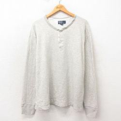 XL★古着 ラルフローレン Ralph Lauren 長袖 ブランド Tシャツ メンズ 90年代 90s 無地 大きいサイズ コットン ヘンリーネック クレー 霜降り 25apr25 中古