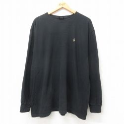 XL★古着 ラルフローレン Ralph Lauren 長袖 ブランド Tシャツ メンズ 90年代 90s ワンポイントロゴ 大きいサイズ コットン クルーネック 黒 ブラック 25apr25 中古