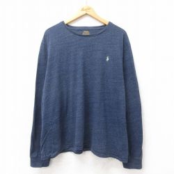 【20%OFF】XL★古着 ラルフローレン Ralph Lauren 長袖 ブランド Tシャツ メンズ ワンポイントロゴ 大きいサイズ コットン クルーネック 紺 ネイビー 霜降り 25apr25 中古