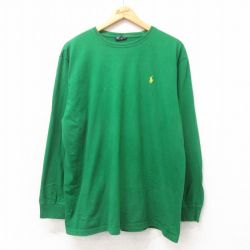 XL★古着 ラルフローレン Ralph Lauren 長袖 ブランド Tシャツ メンズ 90年代 90s ワンポイントロゴ コットン クルーネック 緑 グリーン 25apr25 中古