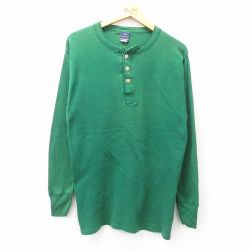 【20%OFF】L★古着 デュオフォールド 長袖 ビンテージ Tシャツ メンズ 90年代 90s 無地 コットン ヘンリーネック USA製 緑 グリーン 25apr26 中古