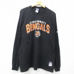 XL★古着 リーボック REEBOK 長袖 ビンテージ Tシャツ メンズ 00年代 00s NFL シンシナティベンガルズ コットン クルーネック 黒 ブラック アメフト スーパーボウル 25apr26 中古