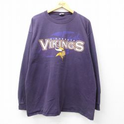 XL★古着 スターター STARTER 長袖 ビンテージ Tシャツ メンズ 80年代 80s NFL ミネソタバイキングス 大きいサイズ コットン クルーネック 紫 パープル アメフト スーパーボウル 25apr26 中古