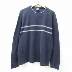 【50%OFF】XL★古着 オールドネイビー OLD NAVY 長袖 Tシャツ メンズ 大きいサイズ コットン クルーネック 紺他 ネイビー 25apr26 中古
