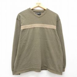 【50%OFF】XL★古着 エディーバウアー 長袖 ビンテージ Tシャツ メンズ 00年代 00s 無地 コットン Vネック 緑系他 グリーン 25apr26 中古