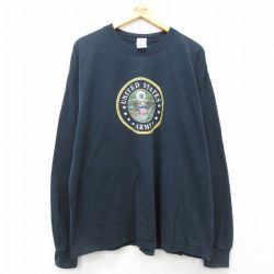 XL★古着 長袖 ビンテージ Tシャツ メンズ 00年代 00s USアーミー 大きいサイズ コットン クルーネック 黒 ブラック 25apr26 中古