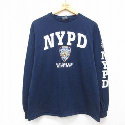 L★古着 長袖 ビンテージ Tシャツ メンズ 00年代 00s ニューヨークポリス クルーネック 紺 ネイビー 25apr26 中古