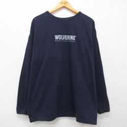 XL★古着 長袖 Tシャツ メンズ ウルバリン リバーシブル 大きいサイズ クルーネック 紺 ネイビー 25apr26 中古