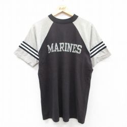 L★古着 半袖 ビンテージ Tシャツ メンズ 80年代 80s マリーンズ ラグラン クルーネック USA製 黒他 ブラック 25may01 中古