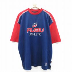 XL★古着 フブ FUBU 半袖 Tシャツ メンズ ビッグロゴ 5 大きいサイズ クルーネック 紺他 ネイビー 【spe】 25may01 中古