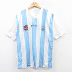 L★古着 半袖 ビンテージ サッカー Tシャツ メンズ 80年代 80s アディダス adidas コカコーラ Vネック 水色他 25may01 中古