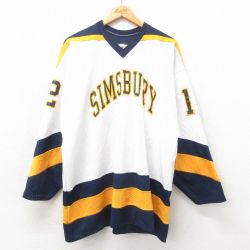 XL★古着 長袖 ビンテージ Tシャツ メンズ 90年代 90s SIMS 大きいサイズ メッシュ地 Vネック USA製 白他 ホワイト ユニフォーム ゲームシャツ 25may02 中古
