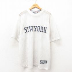 XL★古着 半袖 ビンテージ Tシャツ メンズ ニューヨーク 大きいサイズ メッシュ地 クルーネック 白 ホワイト 25may02 中古