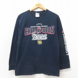 【20%OFF】M★古着 長袖 ビンテージ Tシャツ メンズ 00年代 00s NFL ニューイングランドペイトリオッツ コットン クルーネック 黒 ブラック アメフト スーパーボウル 25may02 中古