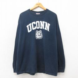 XL★古着 STEVE&BARRYS 長袖 ビンテージ Tシャツ メンズ 00年代 00s UCONN 大きいサイズ コットン クルーネック 黒 ブラック 25may02 中古