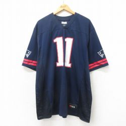 XL★古着 半袖 Tシャツ メンズ NFL ニューイングランドペイトリオッツ ジュリアンエデルマン 11 大きいサイズ メッシュ地 Vネック 紺 ネイビー アメフト スーパーボウル ユニフォーム ゲームシャツ 25may02 中古