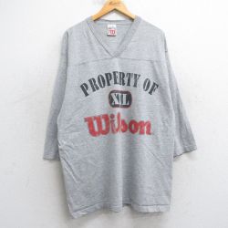 【50%OFF】XL★古着 7分袖 ビンテージ フットボール Tシャツ メンズ 00年代 00s ビッグロゴ 大きいサイズ ロング丈 Vネック グレー 霜降り 25may02 中古 7分丈 七分丈 七分袖