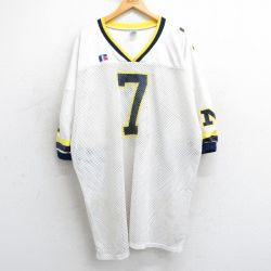 XL★古着 ラッセル 半袖 ビンテージ フットボール Tシャツ メンズ 90年代 90s 7 メッシュ地 大きいサイズ ロング丈 Vネック USA製 白 ホワイト ユニフォーム ゲームシャツ 【spe】 25may02 中古