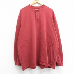 XL★古着 エディーバウアー 長袖 Tシャツ メンズ 無地 大きいサイズ ロング丈 コットン ヘンリーネック 赤系 レッド 25may02 中古
