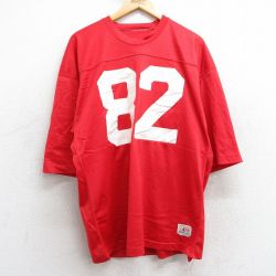 XL★古着 半袖 ビンテージ フットボール Tシャツ メンズ 80年代 80s 82 メッシュ地 クルーネック USA製 赤 レッド ユニフォーム ゲームシャツ 25may02 中古