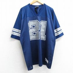 XL★古着 半袖 ビンテージ フットボール Tシャツ メンズ 90年代 90s SANDERS 21 メッシュ地 大きいサイズ Vネック USA製 紺 ネイビー ユニフォーム ゲームシャツ 25may02 中古