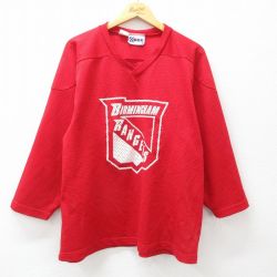 XL★古着 長袖 ビンテージ フットボール Tシャツ メンズ 90年代 90s バーミンガムレンジャーズ 大きいサイズ メッシュ地 Vネック カナダ製 赤 レッド ユニフォーム ゲームシャツ 25may09 中古