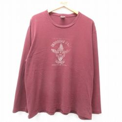 XL★古着 オールドネイビー OLD NAVY 長袖 Tシャツ メンズ INDOSURF BARY 大きいサイズ コットン クルーネック エンジ 25may09 中古