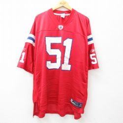 XL★古着 リーボック REEBOK 半袖 ビンテージ フットボール Tシャツ メンズ 00年代 00s NFL MAYO 51 メッシュ地 大きいサイズ ロング丈 Vネック 赤他 レッド ユニフォーム ゲームシャツ アメフト スーパーボウル 25may09 中古