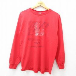 【50%OFF】L★古着 フルーツオブザルーム 長袖 ビンテージ Tシャツ メンズ 00年代 00s 鳥 ウィンタースポーツ コットン クルーネック 赤 レッド 25may09 中古