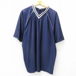 【50%OFF】XL★古着 半袖 ビンテージ Tシャツ メンズ 00年代 00s 無地 ラグラン 大きいサイズ ロング丈 Vネック 紺他 ネイビー 25may09 中古
